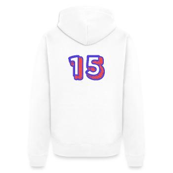 15. 15 ANS. 15e ANNIVERSAIRE. ANNIVERSAIRE 15 ANS. - Veste à capuche bio Premium Unisexe - blanc - Dos - Thijin (182cm)