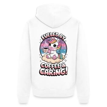 Fueled By Coffee & Caring! - Unisex Premium Organic Zip Hoodie - white - Back - Thijin (182cm)