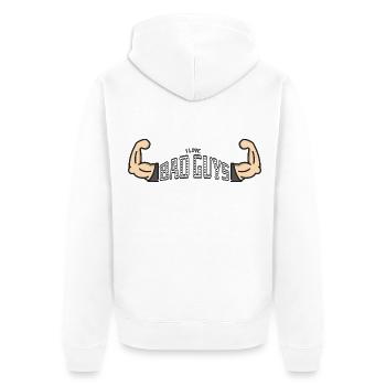 I love Bad Guys - Muskelarme Schriftzug - Unisex Premium Bio Zip Hoodie - Weiß - Hinten - Thijin (182cm)