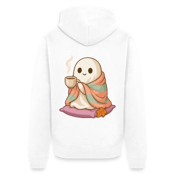 Süßes Cozy Geist Halloween Design - Unisex Premium Bio Zip Hoodie - Weiß - Hinten - Thijin (182cm)