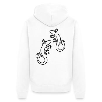 gecko zwei - Unisex Premium Bio Zip Hoodie - Weiß - Hinten - Thijin (182cm)