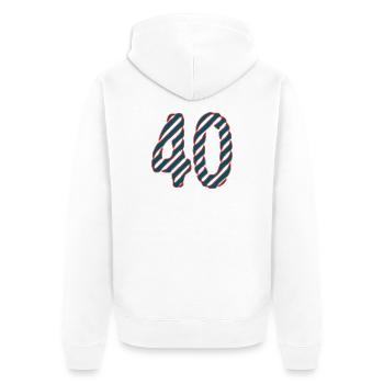 40. 40 JAHRE. 40-JÄHRIGES JUBILÄUM. 40-JÄHRIGES JUBILÄUM. - Unisex Premium Bio Zip Hoodie - Weiß - Hinten - Thijin (182cm)