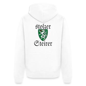 Stolzer Steirer Wappen Steiermark Spruch Geschenk - Unisex Premium Bio Zip Hoodie - Weiß - Hinten - Thijin (182cm)