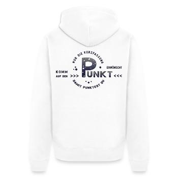 auf den Punkt zum Punkt kommen - Unisex Premium Bio Zip Hoodie - Weiß - Hinten - Thijin (182cm)
