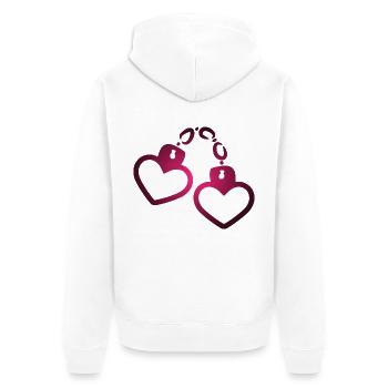 Handschelle Herz - Unisex Premium Bio Zip Hoodie - Weiß - Hinten - Thijin (182cm)
