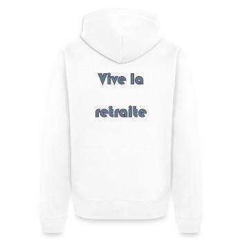 RUHESTAND. RUHESTAND. PENSIONIERT. RUHESTAND - Unisex Premium Bio Zip Hoodie - Weiß - Hinten - Thijin (182cm)