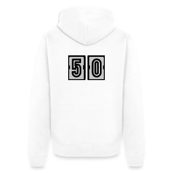 50. 50. GEBURTSTAG. GEBURTSTAG 50 JAHRE. 50 - Unisex Premium Bio Zip Hoodie - Weiß - Hinten - Thijin (182cm)