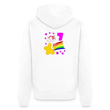 7 Siebter Geburtstag 7 Bday Mädchen Einhorn - Unisex Premium Bio Zip Hoodie - Weiß - Hinten - Thijin (182cm)