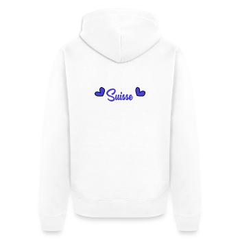 SCHWEIZ. LAND. GENF. HUMOR. LAND - Unisex Premium Bio Zip Hoodie - Weiß - Hinten - Thijin (182cm)