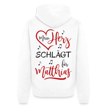 Mein Herz schlägt für Matthias - Unisex Premium Bio Zip Hoodie - Weiß - Hinten - Thijin (182cm)