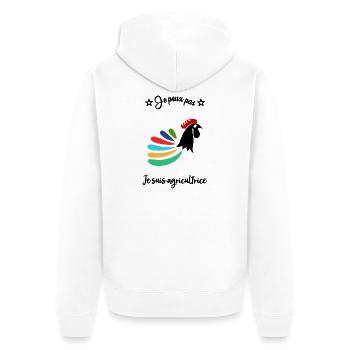 BAUER. BAUER. LANDWIRTSCHAFT. FIRMA - Unisex Premium Bio Zip Hoodie - Weiß - Hinten - Thijin (182cm)