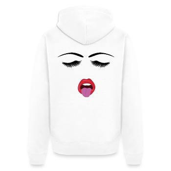 Gesicht mit Zunge raus - Wimpern Minimal - Unisex Premium Bio Zip Hoodie - Weiß - Hinten - Thijin (182cm)