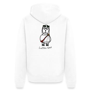 Latein ScHoF - Unisex Premium Bio Zip Hoodie - Weiß - Hinten - Thijin (182cm)