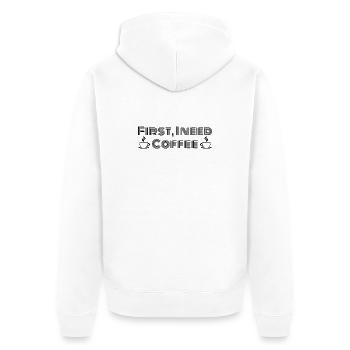 Zuerst brauche ich Kaffee - Unisex Premium Bio Zip Hoodie - Weiß - Hinten - Thijin (182cm)