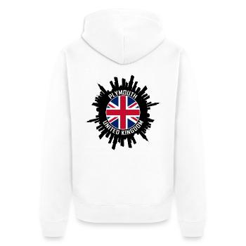 Plymouth Skyline UK Flagge Reise-Souvenir - Unisex Premium Bio Zip Hoodie - Weiß - Hinten - Thijin (182cm)