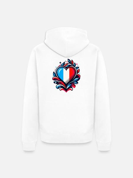 Heart French Flag - Unisex Premium Organic Zip Hoodie - white