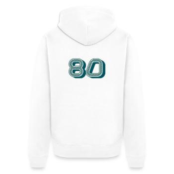 80. 80 JAHRE. 80. JAHRESTAG. 80-JÄHRIGES JUBILÄUM. - Unisex Premium Bio Zip Hoodie - Weiß - Hinten - Thijin (182cm)