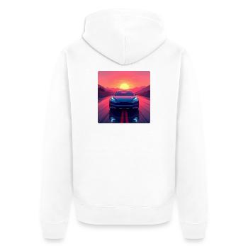 Elektrische Autobahn - Unisex Premium Bio Zip Hoodie - Weiß - Hinten - Thijin (182cm)