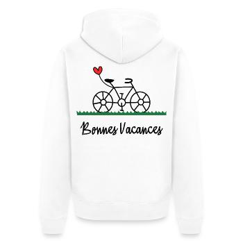 FAHRRAD. FEIERTAG. ES LEBE DIE FERIEN. FEIERTAG - Unisex Premium Bio Zip Hoodie - Weiß - Hinten - Thijin (182cm)