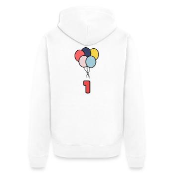 1. 1 JAHR. 1. JAHRESTAG. 1 JAHR GEBURTSTAG - Unisex Premium Bio Zip Hoodie - Weiß - Hinten - Thijin (182cm)