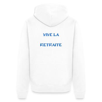 RUHESTAND. RUHESTAND. PENSIONIERT. RUHESTAND - Unisex Premium Bio Zip Hoodie - Weiß - Hinten - Thijin (182cm)