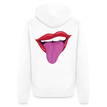 Rausgestreckte Zunge - Freche rote Lippen - Unisex Premium Bio Zip Hoodie - Weiß - Hinten - Thijin (182cm)