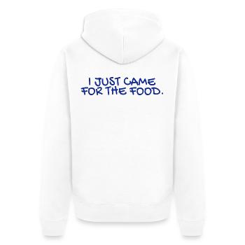 Ich bin nur wegen dem Essen hier - Unisex Premium Bio Zip Hoodie - Weiß - Hinten - Thijin (182cm)