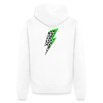 Blitz Leoparden Muster mit Neon Schatten - Unisex Premium Bio Zip Hoodie - Weiß - Hinten - Thijin (182cm)