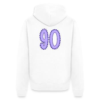 90. 90 JAHRE. 90. JAHRESTAG. 90-JÄHRIGES JUBILÄUM. - Unisex Premium Bio Zip Hoodie - Weiß - Hinten - Thijin (182cm)