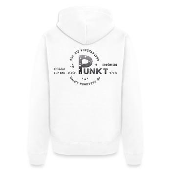 zum Punkt kommen auf den Punkt kommen - Unisex Premium Bio Zip Hoodie - Weiß - Hinten - Thijin (182cm)