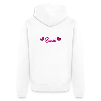 SCHWEIZ. HUMOR. LAND. FLAGGE. GENF. LAUSANNE - Unisex Premium Bio Zip Hoodie - Weiß - Hinten - Thijin (182cm)