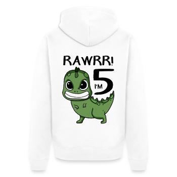 5. Geburtstag Dinosaurier - 5. Klasse Geschenk - Unisex Premium Bio Zip Hoodie - Weiß - Hinten - Thijin (182cm)
