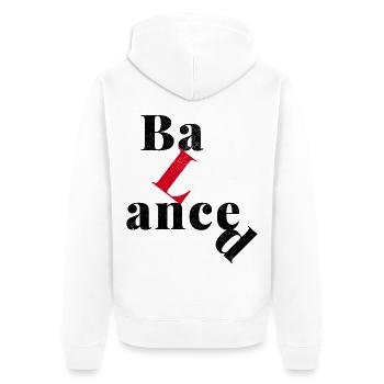Eine Frage der Balance. - Unisex Premium Bio Zip Hoodie - Weiß - Hinten - Thijin (182cm)