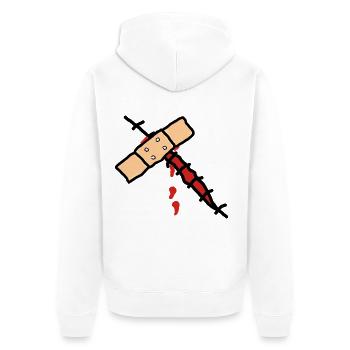 wunde mit pflaster - Unisex Premium Bio Zip Hoodie - Weiß - Hinten - Thijin (182cm)