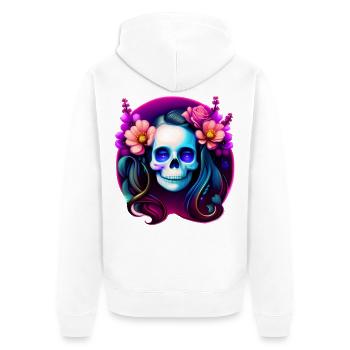 Dame du Crâne Mystique aux Fleurs – Néon Gothique - Veste à capuche bio Premium Unisexe - blanc - Dos - Thijin (182cm)