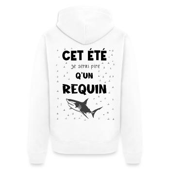 diesen Sommer werde ich schlimmer sein als ein Hai - Unisex Premium Bio Zip Hoodie - Weiß - Hinten - Thijin (182cm)
