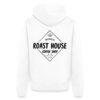 Kaffee, coffee shop, München - Unisex Premium Bio Zip Hoodie - Weiß - Hinten - Thijin (182cm)
