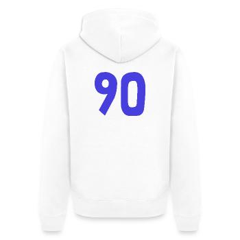 90. 90 JAHRE. 90-JÄHRIGES JUBILÄUM. 90-JÄHRIGES JUBILÄUM. - Unisex Premium Bio Zip Hoodie - Weiß - Hinten - Thijin (182cm)