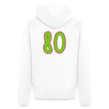 80. 80 ANS. 80e ANNIVERSAIRE. ANNIVERSAIRE 80 ANS. - Veste à capuche bio Premium Unisexe - blanc - Dos - Thijin (182cm)