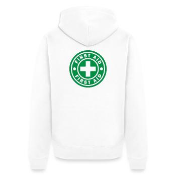 Icône vectorielle de panneaux de sécurité croisés médicales de premiers secours - Veste à capuche bio Premium Unisexe - blanc - Dos - Thijin (182cm)