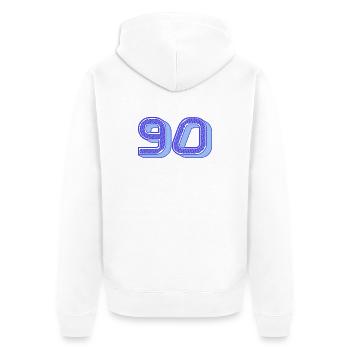 90. 90 JAHRE. 90. JAHRESTAG. 90-JÄHRIGES JUBILÄUM. - Unisex Premium Bio Zip Hoodie - Weiß - Hinten - Thijin (182cm)