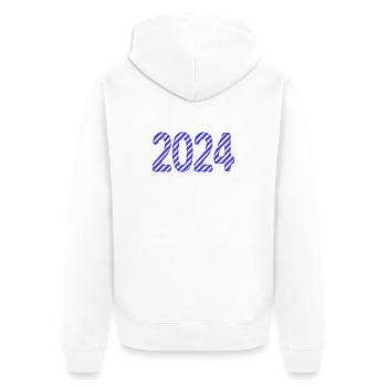 2024. FROHES NEUES JAHR. SILVESTER. NEUJAHR - Unisex Premium Bio Zip Hoodie - Weiß - Hinten - Thijin (182cm)