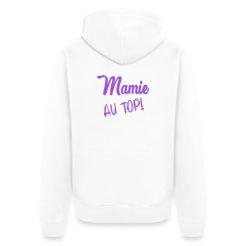MAMA. OMA - Unisex Premium Bio Zip Hoodie - Weiß - Hinten - Thijin (182cm)