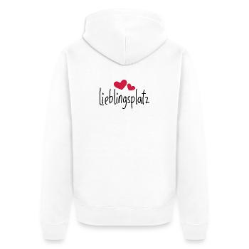 Lieblingsplatz Kissen mit Herz - Unisex Premium Bio Zip Hoodie - Weiß - Hinten - Thijin (182cm)