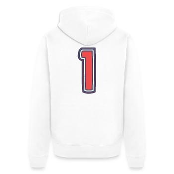 1. 1 AN. 1er ANNIVERSAIRE. ANNIVERSAIRE 1 AN - Veste à capuche bio Premium Unisexe - blanc - Dos - Thijin (182cm)