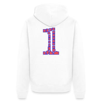 1. 1 Jahr. 1. JUBILÄUM. 1-JÄHRIGES JUBILÄUM - Unisex Premium Bio Zip Hoodie - Weiß - Hinten - Thijin (182cm)