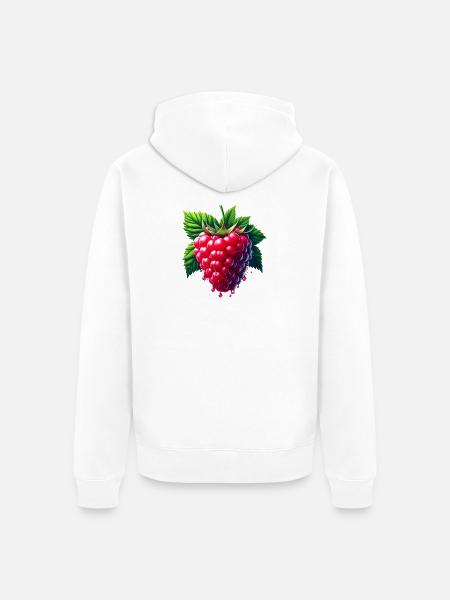 Runny leafy raspberry - Unisex Premium Organic Zip Hoodie - white