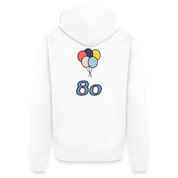80. 80 ANS. 80e ANNIVERSAIRE. ANNIVERSAIRE 80 ANS. - Veste à capuche bio Premium Unisexe - blanc - Dos - Thijin (182cm)