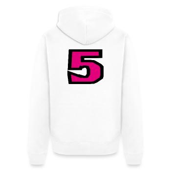 5. 5 JAHRE. 5-JÄHRIGES JUBILÄUM. 5-JÄHRIGES JUBILÄUM. 5. - Unisex Premium Bio Zip Hoodie - Weiß - Hinten - Thijin (182cm)