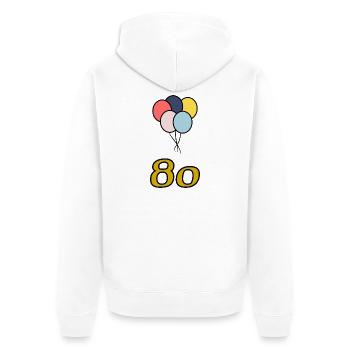 80. 80 ANS. 80e ANNIVERSAIRE. ANNIVERSAIRE 80 ANS. - Veste à capuche bio Premium Unisexe - blanc - Dos - Thijin (182cm)